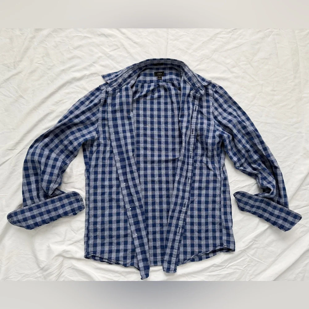 J. Crew Mens Checkered Button Long Sleeve Collar Shirt | Size M | Blue & Gray